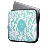 Mit Monogramm Aqua Watercolor Seepferd Muster Laptopschutzhülle (Vorderseite Links)
