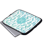 Mit Monogramm Aqua Watercolor Seepferd Muster Laptopschutzhülle (Vorne Knopf)