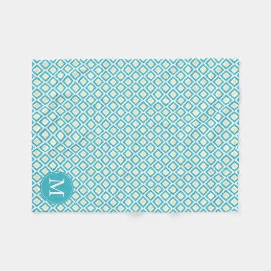 Mit Monogramm Aqua Yellow Diamonds Ikat Pattern Fleecedecke (Vorderseite (Horizontal))