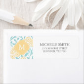 Mit Monogramm Aqua Yellow Floral Damask Muster (Insitu)
