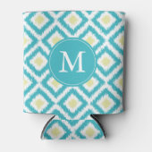 Mit Monogramm Aqua Yellow Ikat Diamonds-Muster Dosenkühler (Vorderseite)