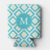 Mit Monogramm Aqua Yellow Ikat Diamonds-Muster Dosenkühler (Rückseite)