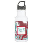 Mit Monogramm Aquamarin, Burgund, Rot und Weiß-Mar Edelstahlflasche (Vorderseite)