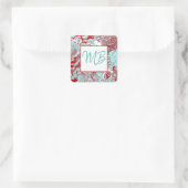 Mit Monogramm Aquamarin, Burgund, Rot und Weiß-Mar Quadratischer Aufkleber (Tasche)