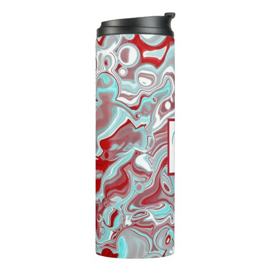 Mit Monogramm Aquamarin, Burgund, Rot und Weiß-Mar Thermosbecher (Nach links gedreht)