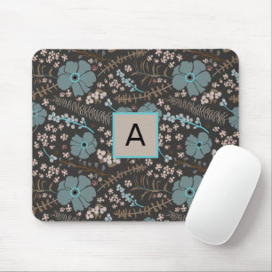 Mit Monogramm Aquamarin-Graurosa Blumenmuster Mousepad