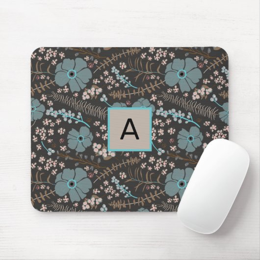 Mit Monogramm Aquamarin-Graurosa Blumenmuster Mousepad (Mit Mouse)