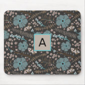 Mit Monogramm Aquamarin-Graurosa Blumenmuster Mousepad (Vorne)