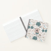 Mit Monogramm Aquamarin-Graurosa Mix Blumenmuster Notizblock (Innenseite)