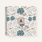 Mit Monogramm Aquamarin-Graurosa Mix Blumenmuster Notizblock (Vorderseite)