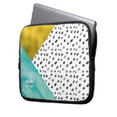 Mit Monogramm aquamarin- und Gold-Mixed-Medien Laptopschutzhülle (Vorderseite Links)