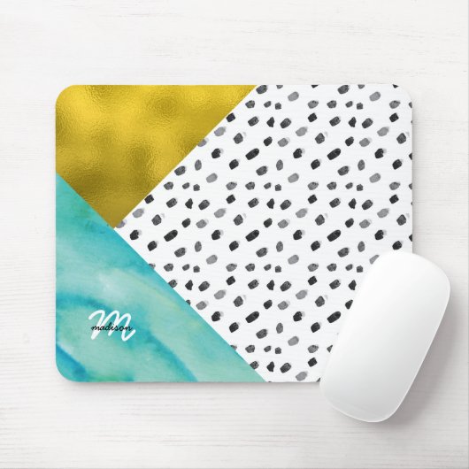 Mit Monogramm aquamarin- und Gold-Mixed-Medien Mousepad (Mit Mouse)