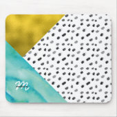 Mit Monogramm aquamarin- und Gold-Mixed-Medien Mousepad (Vorne)