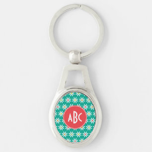 Mit Monogramm Aquamarine Daisy Dots Schlüsselanhänger