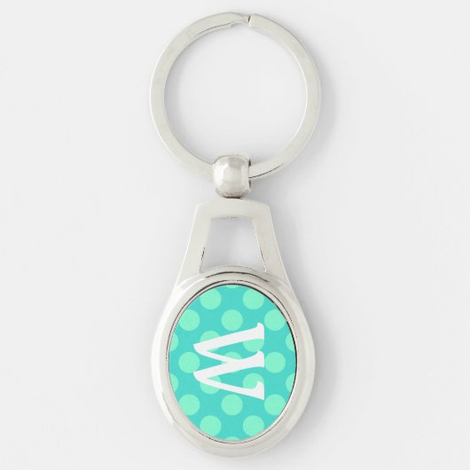 Mit Monogramm Aquamarine Dots Schlüsselanhänger (Vorderseite)