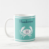 Mit Monogramm Aquamarine Navy White Crab Nautical  Kaffeetasse (Links)