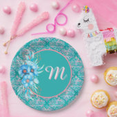 Mit Monogramm Aquamarine Papierplatte Pappteller (Party)