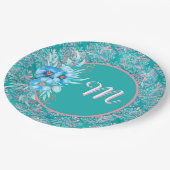 Mit Monogramm Aquamarine Papierplatte Pappteller (Schrägansicht)