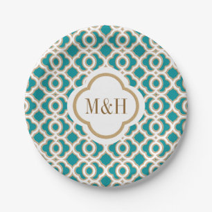 Mit Monogramm aquamarine und Goldmarokkanische Pappteller