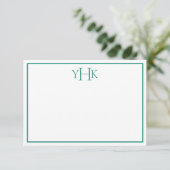 Mit Monogramm aquamarine und weiße Flachbezugskart Einladung (Stehend Vorderseite)