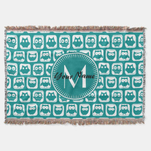 Mit Monogramm Aquamarine und weiße Owlen Decke