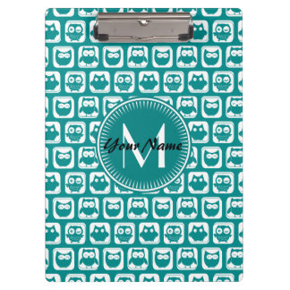 Mit Monogramm Aquamarine und weiße Owlen Klemmbrett
