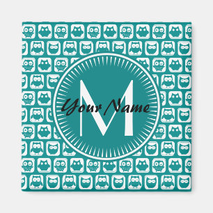 Mit Monogramm Aquamarine und weiße Owlen Magnet