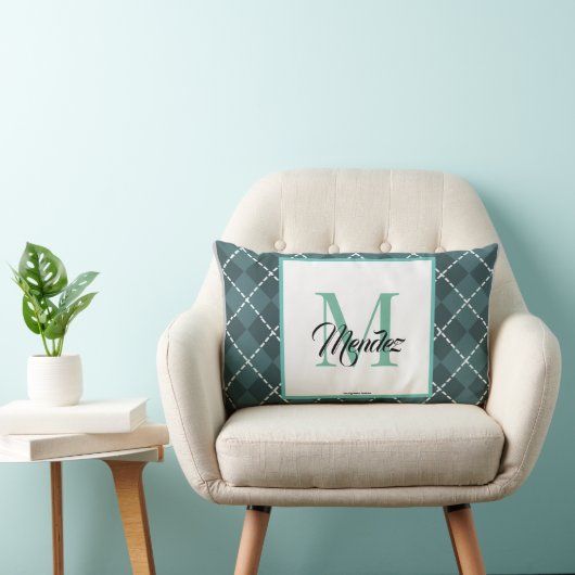 Mit Monogramm Aquamariner Diamond Karierter Kissen (Stuhl )