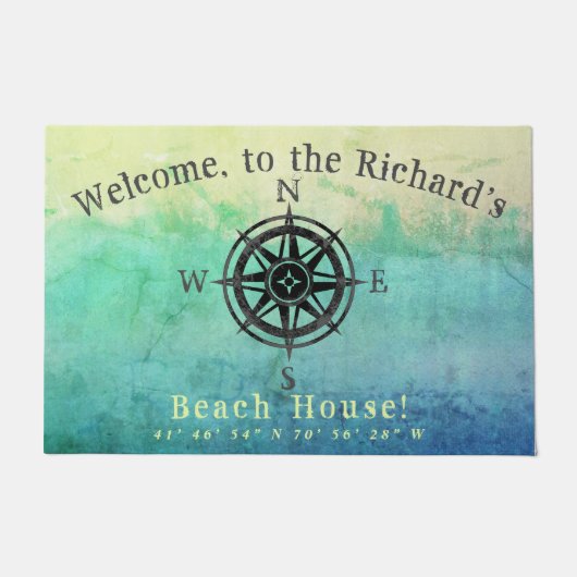 Mit Monogramm Aquamariner Ombre Sea Doormat Fußmatte (Vorderseite)