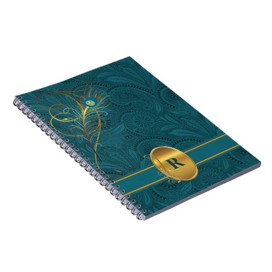 Mit Monogramm Aquamariner Pfau für den Schriftstel Notizblock (Rechte Seite)