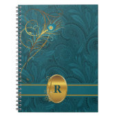Mit Monogramm Aquamariner Pfau für den Schriftstel Notizblock (Vorderseite)