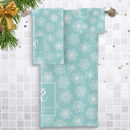 Mit Monogramm Aquamarines Aqua Snowflakes Küste Wi Badhandtuch Set