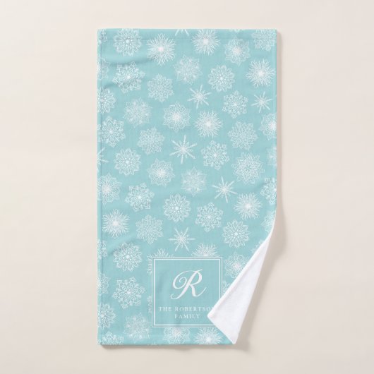 Mit Monogramm Aquamarines Aqua Snowflakes Küste Wi Badhandtuch Set (Handtuch)