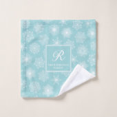 Mit Monogramm Aquamarines Aqua Snowflakes Küste Wi Badhandtuch Set (Waschlappen)