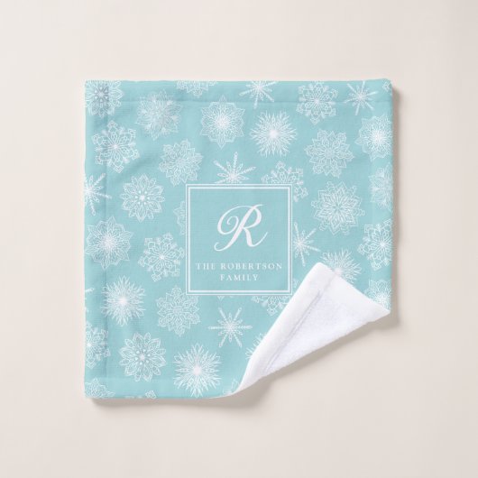 Mit Monogramm Aquamarines Aqua Snowflakes Küste Wi Badhandtuch Set (Waschlappen)