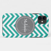 Mit Monogramm Aquamarines Blau und Grau Zigzag Case-Mate iPhone Hülle (Rückseite (Horizontal))