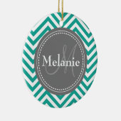 Mit Monogramm Aquamarines Blau und Grau Zigzag Keramik Ornament (Rechts)