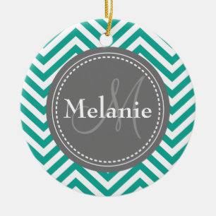 Mit Monogramm Aquamarines Blau und Grau Zigzag Keramik Ornament