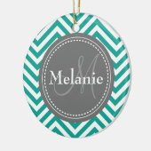 Mit Monogramm Aquamarines Blau und Grau Zigzag Keramik Ornament (Links)