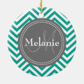 Mit Monogramm Aquamarines Blau und Grau Zigzag Keramik Ornament (Hinten)