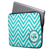 MIT MONOGRAMM AQUAMARINES BLAUES ZICKZACK MUSTER LAPTOPSCHUTZHÜLLE (Vorderseite Links)