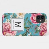 Mit Monogramm Aquamarines Blumenmuster Case-Mate iPhone Hülle (Rückseite (Horizontal))