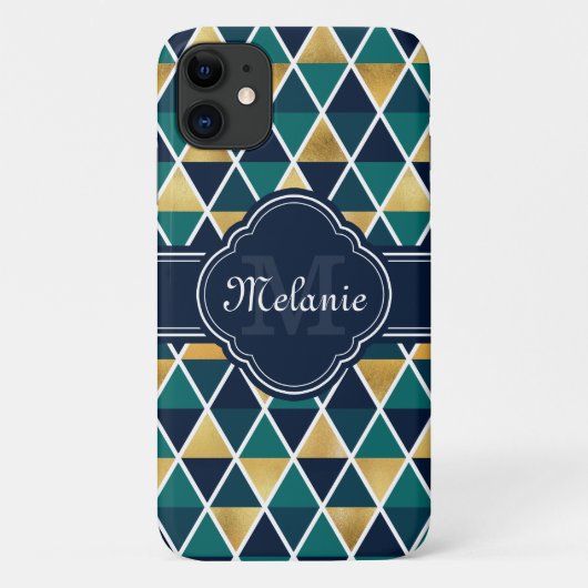 Mit Monogramm Aquamarines geometrisches Triangle-M Case-Mate iPhone Hülle (Rückseite)