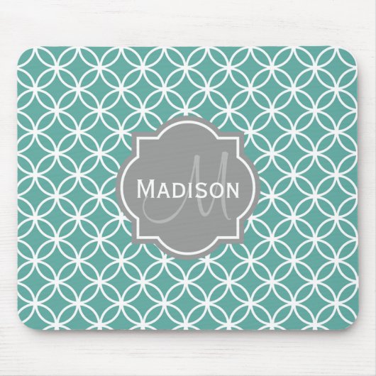 Mit Monogramm Aquamarines Lichtkreismuster Mousepad (Vorne)