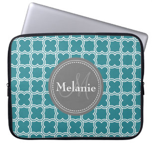 Mit Monogramm Aquamarines Quatrefolienmuster Laptopschutzhülle