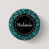 Mit Monogramm Aquamarines Schwarz-weißes Leopard-M Button (Vorderseite)