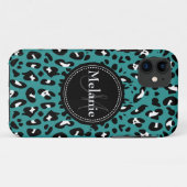 Mit Monogramm Aquamarines Schwarz-weißes Leopard-M Case-Mate iPhone Hülle (Rückseite (Horizontal))
