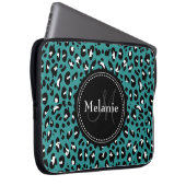 Mit Monogramm Aquamarines Schwarz-weißes Leopard-M Laptopschutzhülle (Vorne Rechts)