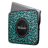 Mit Monogramm Aquamarines Schwarz-weißes Leopard-M Laptopschutzhülle (Vorderseite Links)