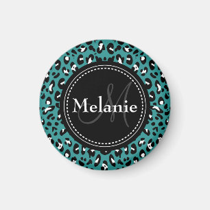 Mit Monogramm Aquamarines Schwarz-weißes Leopard-M Magnet